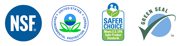 Certificaciones NSF, EPA y Safer Choice logos